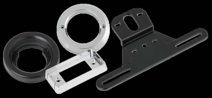 Mounting accessories: decorative bezels, grommets, brackets